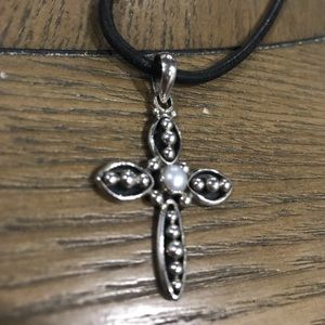 Silpada silver cross pendant-black leather cord
